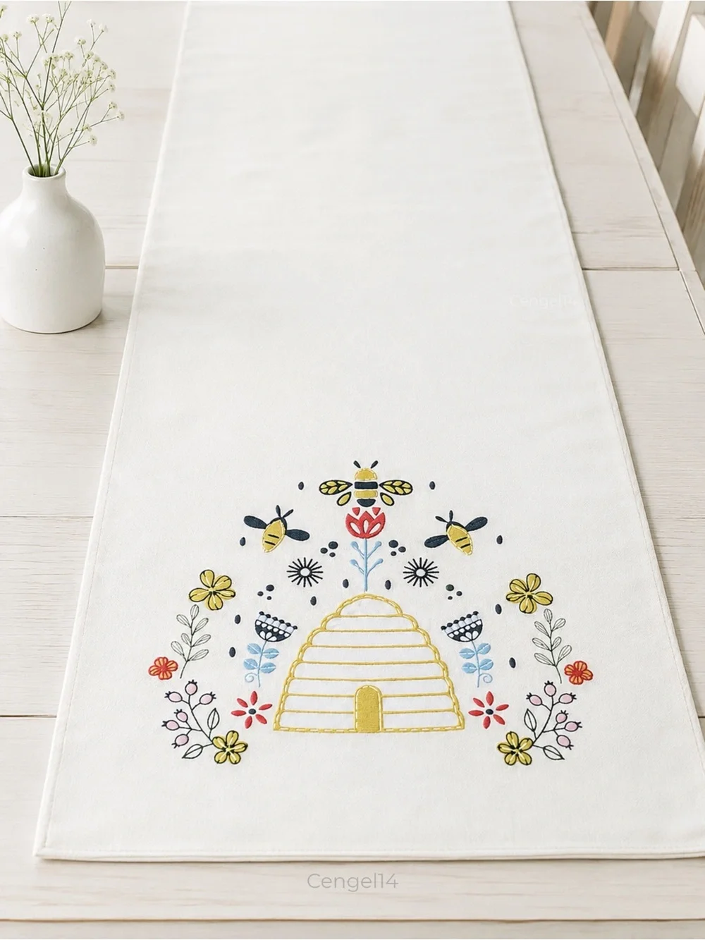Hobby Lobby Bee Embroidered Table Runner 16x72 NWT Spring Farmhouse